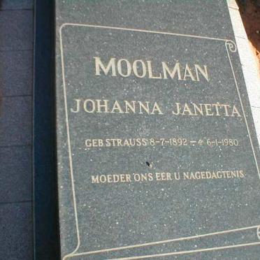 MOOLMAN Johanna Janetta geb. STRAUSS 1892-1980