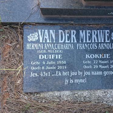 MERWE Francois Arnoldus, van der 1939-2012 &amp; Hermina Anna Catharina MULDER 1938-2014