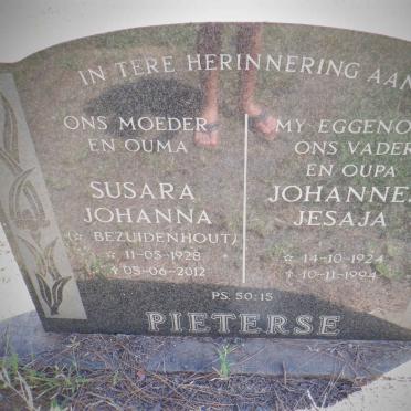 PIETERSE Johannes Jesaja 1924-1994 &amp; Susara Johanna BEZUIDENHOUT 1928-2012