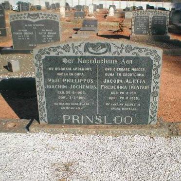 PRINSLOO Paul Phillippus Joachim Jochemus 1905-1961 &amp; Jacoba Aletta Frederika VENTER 1911-1990