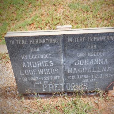 PRETORIUS Andries Lodewikus 1892-1971 &amp; Johanna Magdalena 1886-1975