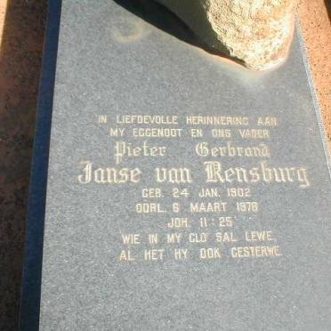 RENSBURG Pieter Gerbrand, Janse van 1902-1978