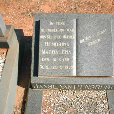 RENSBURG Hendrina Magdalena, Janse van 1881-1969
