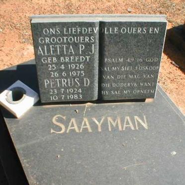 SAAYMAN Petrus D. 1924-1983 &amp; Aletta P.J.  BREEDT 1926-1975