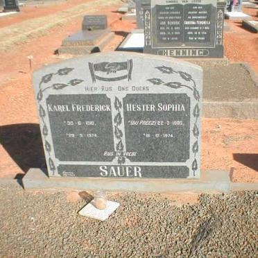 SAUER Karel Frederick 1910-1974 &amp; Hester Sophia DU PREEZ 1905-1974