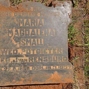 SMALL Maria Magdalena voorheen POTGIETER nee J. van RENSBURG 1868-1957