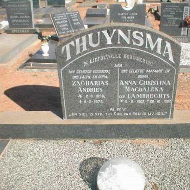 THUYNSMA Zacharias Andries 1896-1972 &amp; Anna Christina Magdalena LAMBRECHTS 1907-1997