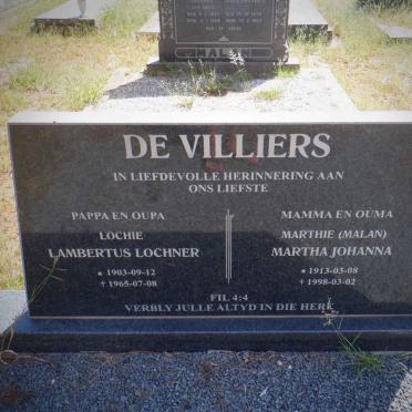 VILLIERS Lambertus Lochner, de 1903-1965 &amp; Martha Johanna MALAN 1913-1998