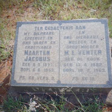 VENTER Maarten Jacobus 1877-1953 &amp; M.E. DE KOCK 1882-1963