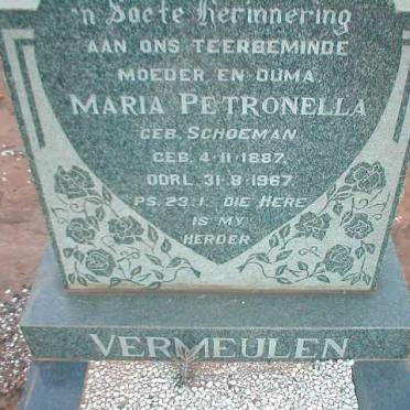 VERMEULEN Maria Petronella nee SCHOEMAN 1887-1967