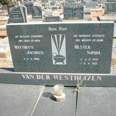 WESTHUIZEN Mattheus Jacobus, van der 1906-? &amp; Hester Sophia 1909-1982
