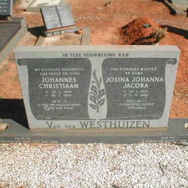 WESTHUIZEN Johannes Christiaan, van der 1894-1978 &amp; Josina Jacoba 1901-1984