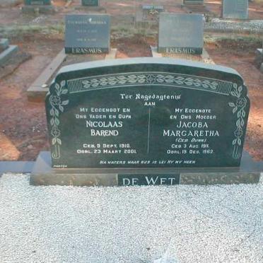 WET Nicolaas Barend, de 1910-2001 &amp; Jacoba Margaretha DUNN 1911-1962
