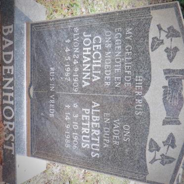 BADENHORST Albertus Petrus 1906-1988 &amp; Cecilia Johanna LYON 1909-1987