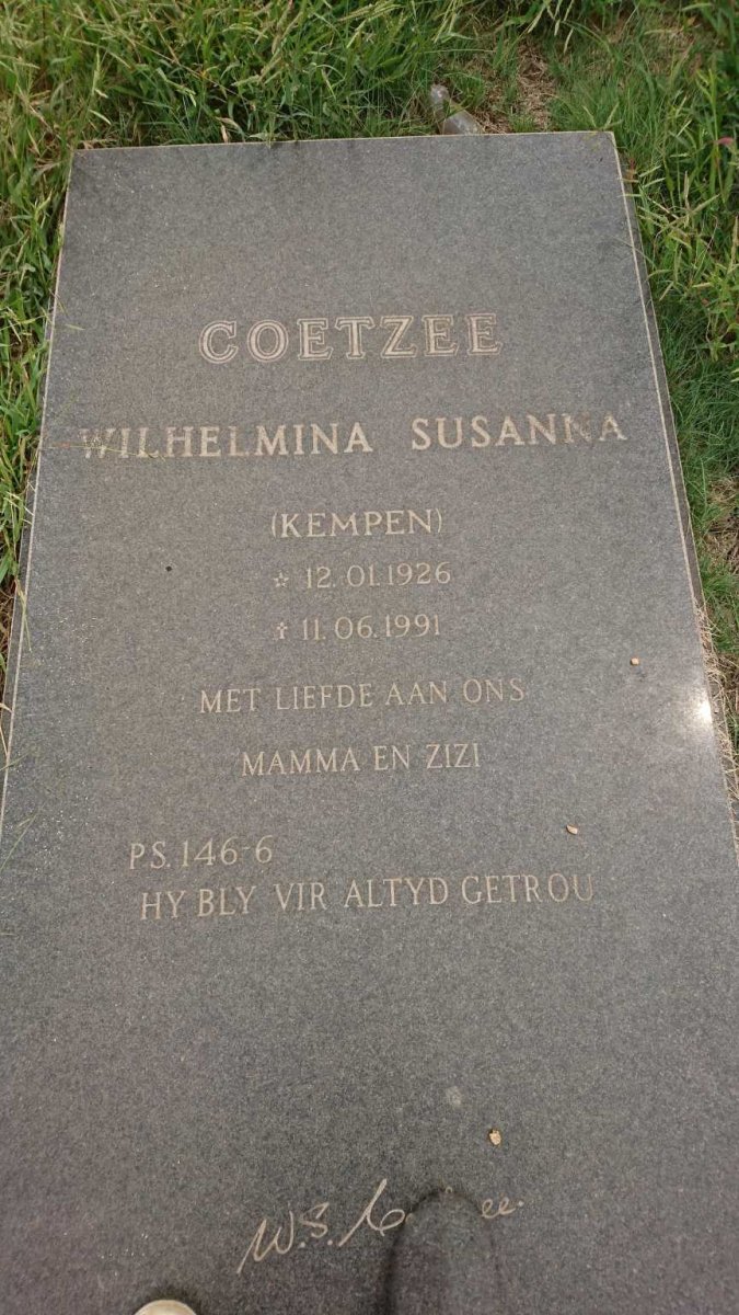 COETZEE Wilhelmina Susanna nee KEMPEN 1926-1991