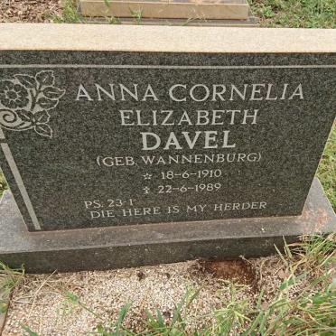 DAVEL Anna Cornelia Elizabeth nee WANNENBURG 1910-1989