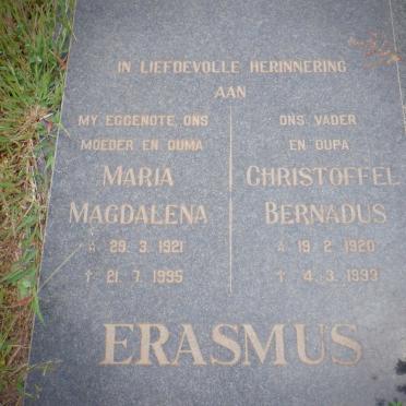 ERASMUS Christoffel Bernardus 1920-1993 &amp; Maria Magdalena 1921-1995