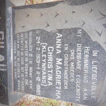 GILAU Anna Magrietha Christina nee KLEYNHANS 1931-1985