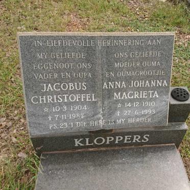 KLOPPERS Jacobus Christoffel 1904-1987 &amp; Anna Johanna Magrieta 1910-1993