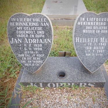 KLOPPERS Jan Adriaan 1938-1998 &amp; Heiletje Maria BESTER 1945-2007