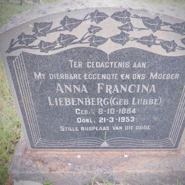 LIEBENBERG Anna Francina nee LUBBE 1884-1953