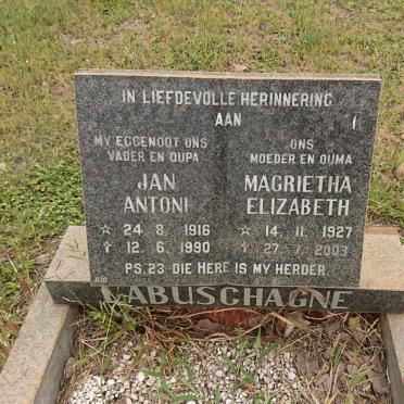 LABUSCHAGNE Jan Anton 1916-1990 &amp; Magrietha Elizabeth 1927-2003