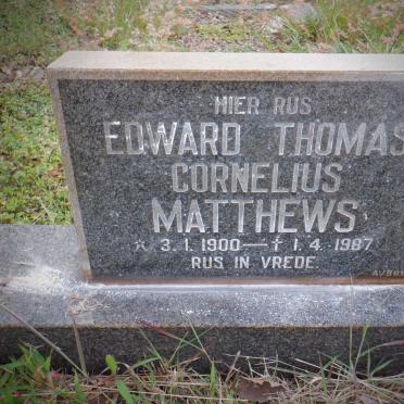 MATTHEWS Edward Thomas Cornelius 1900-1987