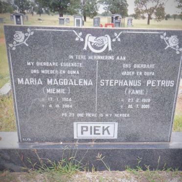 PIEK Stephanus Petrus 1920-2005 &amp; Maria Magdalena 1924-2004