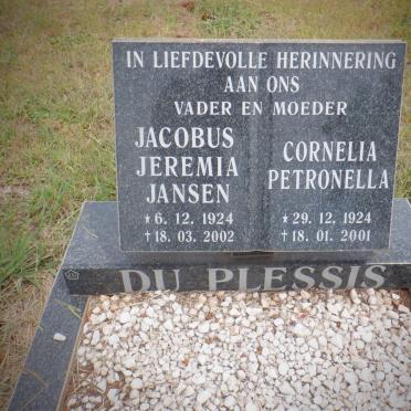 PLESSIS Jacobus Jeremia Jansen, du 1924-2002 &amp; Cornelia Petronella 1924-2001