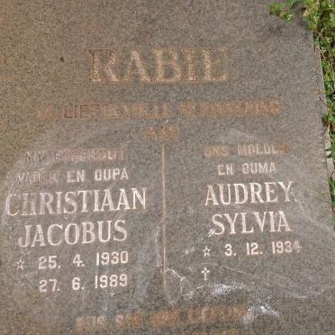 RABIE Christiaan Jacobus 1930-1989 &amp; Audrey Sylvia 1934-