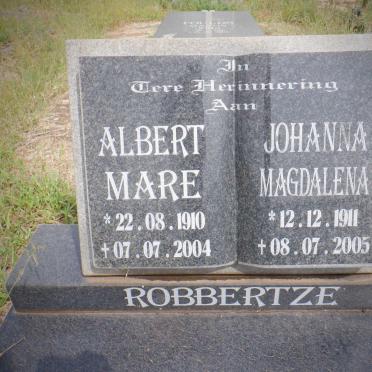 ROBBERTZE Albert Mare 1910-2004 &amp; Johanna Magdalena 1911-2005
