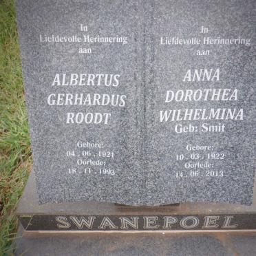SWANEPOEL Albertus Gerhardus Roodt 1921-1993 &amp; Anna Dorothea Wilhelmina SMIT 1922-2013