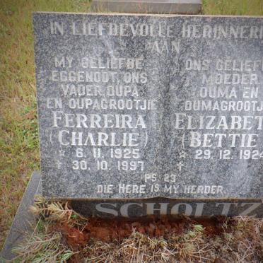SCHOLTZ Ferreira 1925-1997 &amp; Elizabeth 1924-
