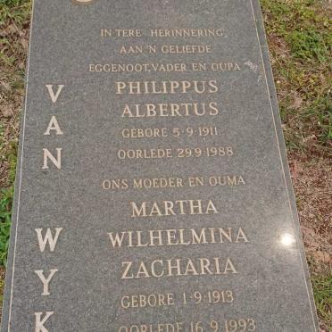 WYK Philippus Albertus, van 1911-1988 &amp; Martha Wilhelmina Zacharia 1913-1993