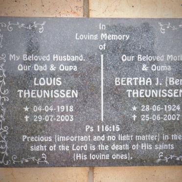 THEUNISSEN Louis 1918-2003 &amp; Bertha J. 1924-2007