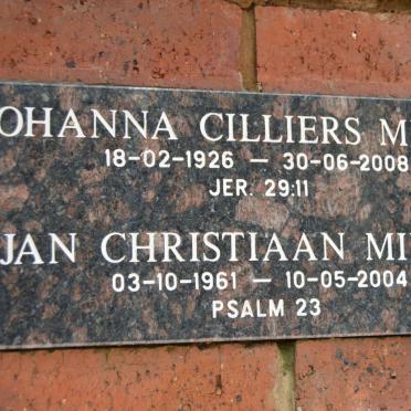 MINNIE Johanna, CILLIERS 1926-2008 :: MINNIE Jan Christiaan 1961-2004