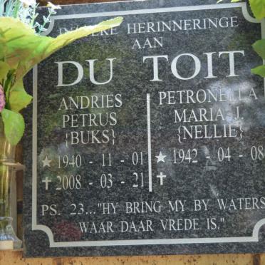 TOIT Andries Petrus, du 1940-2008 &amp; Petronella Maria J. 1942-