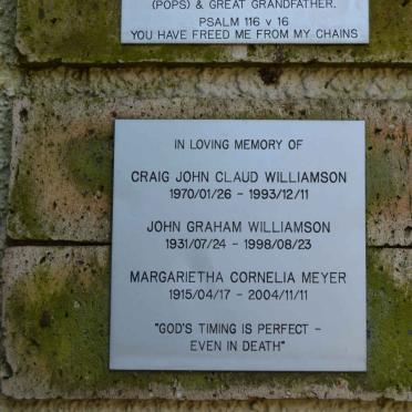 MEYER Margarietha Cornelia 1915-2004 :: WILLIAMSON John Graham 1931-1998 :: WILLIAMSON Craig John Claud 1970-1993