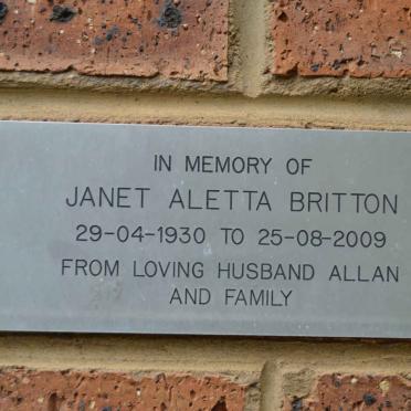 BRITTON Janet Aletta 1930-2009