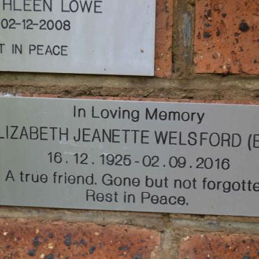 WELSFORD Elizabeth Jeanette 1925-2016
