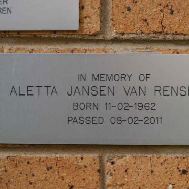 RENSBURG Aletta, Jansen van 1962-2011