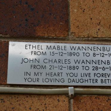 WANNENBURG John Charles 1889-1967 &amp; Ethel Mable 1890-1966