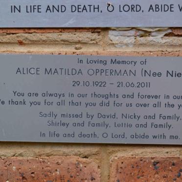 OPPERMAN Alice Matilda nee NIEMAND 1922-2011