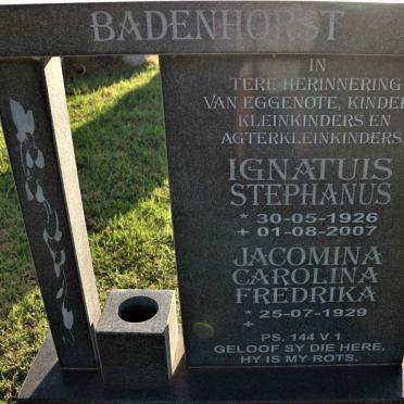 BADENHORST Ignatuis Stephanus 1926-2007 &amp; Jacomina Carolina Fredrika 1929-
