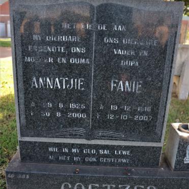 COETZER Fanie 1916-2007 &amp; Annatjie 1925-2000