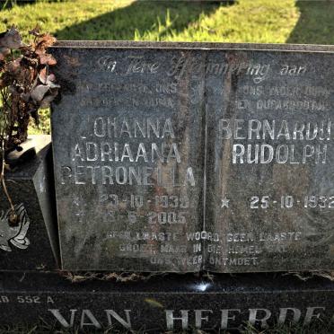 HEERDEN Bernardus Rudolph, van 1932- &amp; Johanna Adriaana Petronella 1939-2005