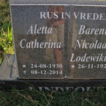 LINDEQUE Barend Nicolaas Lodewikus 1929- &amp; Aletta Catherina 1930-2014