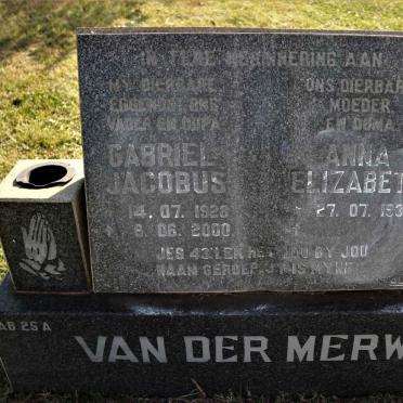 MERWE Gabriel Jacobus, van der 1928-2000 &amp; Anna Elizabeth 1930-