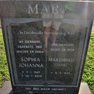 MARE Marthinus 1947- &amp; Sophia Johanna 1947-2009