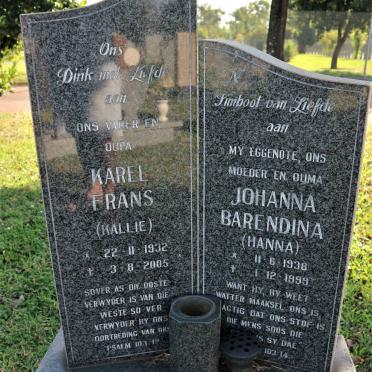 MARAIS Karel Frans 1932-2005 &amp; Johanna Barendina 1938-1999